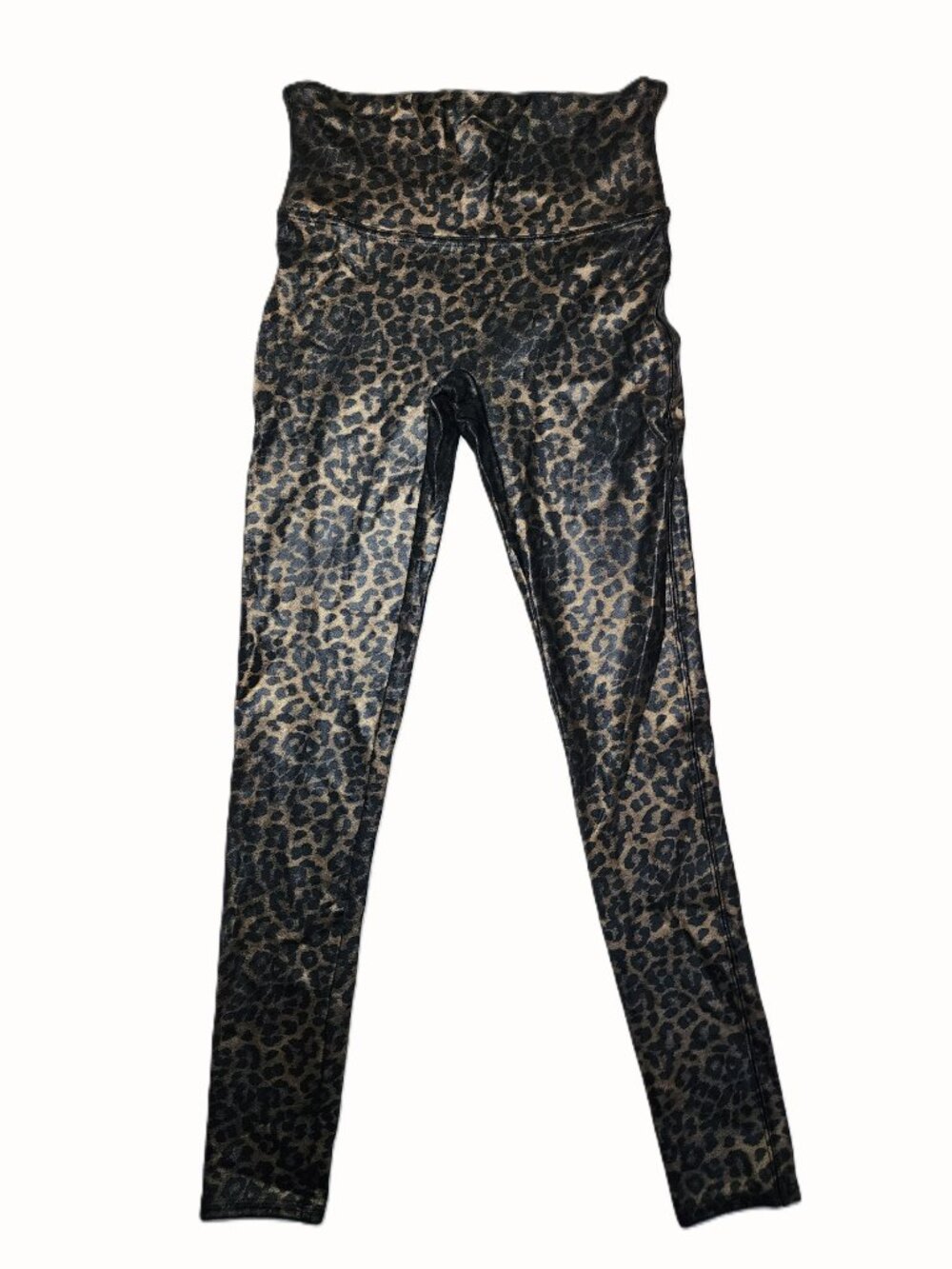 SPANX Faux Leather Leopard Leggings Size Medium High Rise
